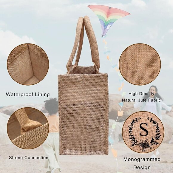 Initial Jute Tote Bags for Women, Thank You Gifts for Birthday, Wedding, Beach, - Picture 3 of 5